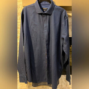 Bugatchi XXL Long Sleeve Designer Dress Shirt blue with green dots Preowned‎
